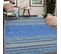 Tapis Kilim 200x290 Rectangle Fait Main En Coton Bleu Et Crème Motif Ethnique