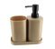 Set 3 Accessoires Salle De Bain  Beige 1 Distributeur 1 Gobelet 1 Porte Savon