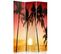 Paravent Déco Coucher De Soleil Tropical Et Palmiers 110 X 150 Cm - 2 Faces R° V° + 360° Rouge