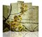 Paravent 5 Volets Avec Motif Floral Et Branche Artistique 180 X 180 Cm - 2 Faces R° V° Beige