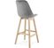 Tabouret De Bar Rembourré Velour Gris Pied Bois H Assise 76cm