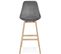 Tabouret De Bar Rembourré Velour Gris Pied Bois H Assise 76cm