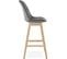 Tabouret De Bar Rembourré Velour Gris Pied Bois H Assise 76cm