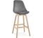 Tabouret De Bar Rembourré Velour Gris Pied Bois H Assise 76cm