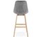 Tabouret De Bar Rembourré Velour Gris Pied Bois H Assise 76cm