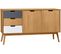 Buffet En Pin Massif Blanc Et Gris, Meuble De Rangement Coloris Naturel - L. 140 X P. 40 X H. 80 Cm