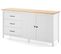 Buffet En Pin Massif Décor Ciré Chêne Et Blanc, Meuble De Rangement - L. 150 X P. 40 X H. 80 Cm