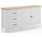 Buffet En Pin Massif Décor Ciré Chêne Et Blanc, Meuble De Rangement - L. 150 X P. 40 X H. 80 Cm