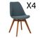 Lot De 4 Chaises De Table En Tissu Polyester Coloris Bleu, Pieds En Bois Foncé