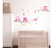 Lot 2x Sticker Enfant Chouettes - 70 X 20 Cm - Blanc Et Rose