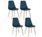 Lot De 4 Chaises En Polyester Effet Velours Et Pieds En Fer Roka - Bleu Canard