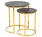 Lot De 2 Tables Ronde En Marbre Et Métal - Diam.45cm + Diam.35cm - Doré Et Noir