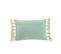 Coussin Rectangle Pompon Coton Polyester Bleu - L 35 X L 50 X H 10 Cm