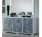 Buffet 2 Portes 3 Tiroirs Laqué Blanc Brillant/gris - Avellino - L 160 X L 50 X H 82 Cm