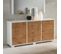 Buffet 2 Portes 3 Tiroirs Laqué Blanc Brillant/bois - Avellino - L 160 X L 50 X H 82 Cm