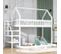 Lit cabane superposé 90x200 pour enfant avec protection antichute,en bois massif de pin, blanc