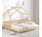 Lit cabane enfant extensible 90x200, lit simple et double, en bois massif, naturel