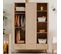 Armoire 3 Portes 3 Tiroirs Bois Clair Impression Cannage