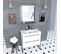 Pack Meuble De Salle De Bain 80x50cm Blanc - 2 Tiroirs - Vasque Blanche Et Miroir Noir Mat