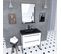 Pack Meuble Salle De Bain 80x50 Blanc -2 Tiroirs Noir - Vasque Noir Effet Pierre Et Miroir Noir Mat