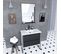 Pack Meuble De Salle De Bain 80x50 Blanc - 2 Tiroirs + Vasque Resine Blanche + Miroir Noir Mat