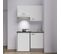 Kitchenette K01l-pt - 120 Cm Avec Plan De Travail Et Évier - Façade Blanc Plan Noir Evier Blanc