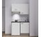 Kitchenette K01l-pt - 120 Cm Avec Plan De Travail Et Évier - Façade Blanc Plan Noir Evier Gris