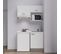 Kitchenette K02l-pt - 120 Cm Avec Plan De Travail Et Évier - Façade Blanc Plan Blanc Evier Noir