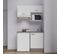 Kitchenette K02l-pt - 120 Cm Avec Plan De Travail Et Évier - Façade Blanc Plan Gris Evier Gris