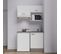 Kitchenette K02l-pt - 120 Cm Avec Plan De Travail Et Évier - Façade Blanc Plan Gris Evier Noir