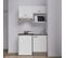 Kitchenette K02l-pt - 120 Cm Avec Plan De Travail Et Évier - Façade Blanc Plan Noir Evier Blanc