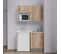 Kitchenette K07l-pt - 120 Cm Avec Plan De Travail Et Évier - Façade Bois Plan Blanc Evier Noir