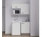 Kitchenette K07l-pt - 120 Cm Avec Plan De Travail Et Évier - Façade Blanc Plan Blanc Evier Noir