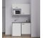 Kitchenette K07l-pt - 120 Cm Avec Plan De Travail Et Évier - Façade Blanc Plan Gris Evier Noir