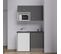 Kitchenette K07l-pt - 120 Cm Avec Plan De Travail Et Évier - Façade Gris Plan Noir Evier Noir