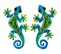 Gecko Décoratif En Métal Et Verre Vert Et Bleu Cercle (lot De 2)