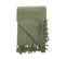 Fouta, Jeté De Lit, Plaid 100% Coton 120 X 150 Cm Franges Jacquard Motif Chevrons Ton Sur Ton Vert