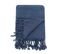 Fouta, Jeté De Lit, Plaid 100% Coton 120 X 150 Cm Franges Jacquard Motif Chevrons Ton Sur Ton Bleu