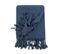 Fouta, Jeté De Lit, Plaid 100% Coton 120 X 150 Cm Franges Jacquard Motif Chevrons Ton Sur Ton Bleu