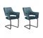 Lot De 2 Chaises Tissu Bleu Et Piétement Métal Noir - Rio