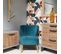 Petit Fauteuil Bas En Velours Bleu Style Crapaud - Karla