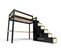 Lit Mezzanine Sylvia Avec Escalier Cube Bois, Couleur: Noir/vernis Naturel, Dimensions: 90x200