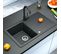 Izor Évier De Cuisine Effet Granit + 1 Siphon + 1 Mitigeur Inclus    Graphite