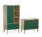 Commode 2 Portes Coulissantes Et Armoire 1 Porte Retro - Bois Vert