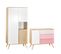 Commode 3 Tiroirs 1 Porte Et Armoire 3 Portes 1 Niche Seventies - Bois Blanc Et Rose