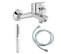 Mitigeur Bain-douche Jacob Delafon Aimé Chrome + Douchette Shift Ellipse 2 Jets + Flexible Lisse An