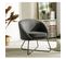 Jonas - Fauteuil Design Tissu Gris Pieds Métal Noir