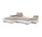 Lohan - Canapé D'angle Convertible Coffre De Rangement En Tissu Beige Et Simili Blanc - Angle Gauche