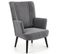 Fauteuil Contemporain En Velours Gris Avec Haut Dossier Et Pieds Noirs En Bois Massif Cyrus