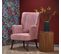 Fauteuil Contemporain En Velours Rose Avec Haut Dossier Et Pieds Noirs En Bois Massif Cyrus